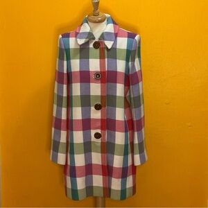 Kate Spade Pink Green and Blue Bold Plaid Spring Car Coat - LIKE NEW - Size 4